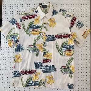 VTG High Seas Trading Co Men XL Hawaiian Shirt Woody Wagon Classic Car USA Made